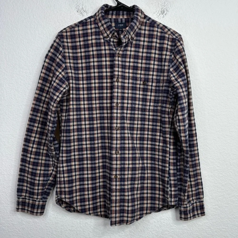 J.Crew Shirt Mens‎ Small Brown Plaid Elbow Patch Hunting Outdoor Hiking Gorpcore